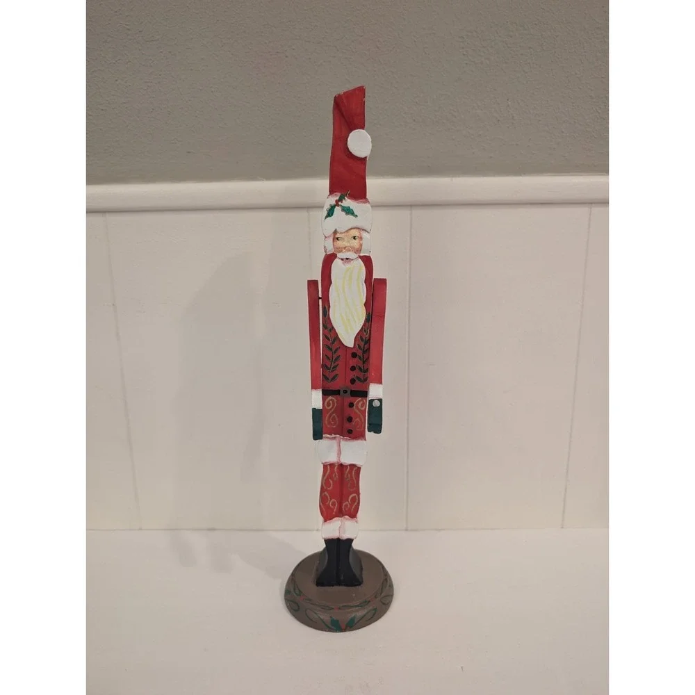 Vintage Santa Claus Figurine Hand Carved Wood Jointed Arms Folk Art 17